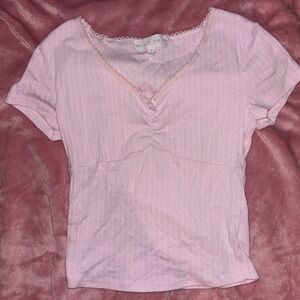 Wild Sky Light Pink Lace Accent Blouse